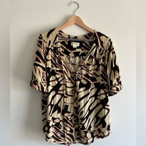 Maeve by Anthropologie Button-up Sz 14 Patterned Blouse w/ Button Short Sleeves